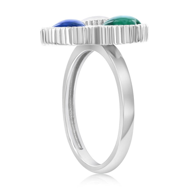 MOP, Lapis & Malachite Triple Cluster Heart Ring