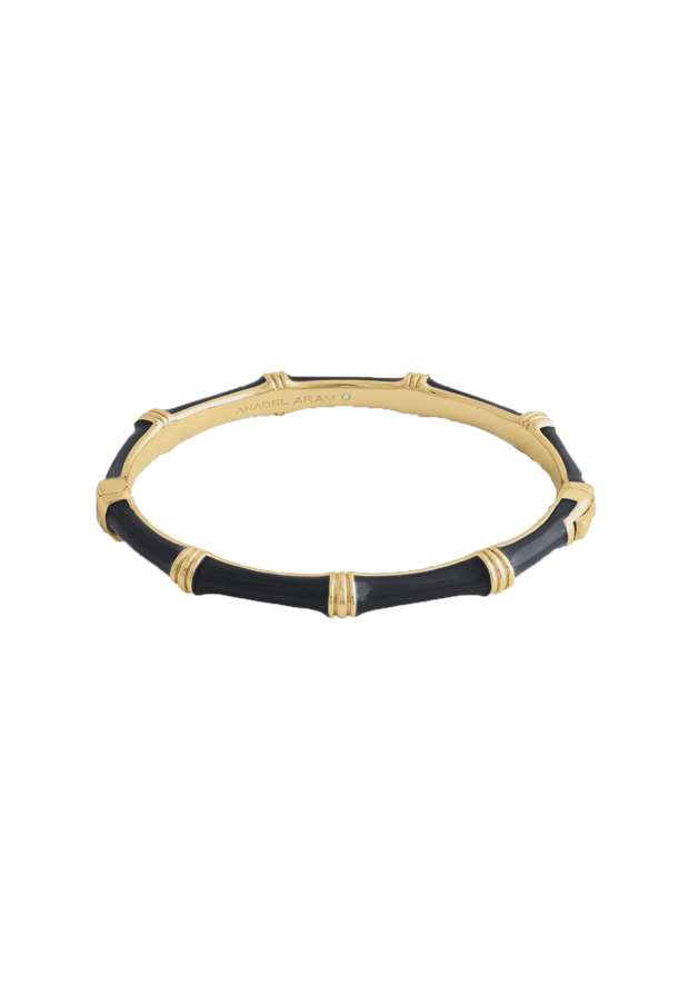 ANABEL ARAM Bamboo Enamel Hinged Bangle in Black