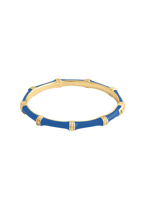 ANABEL ARAM Bamboo Enamel Hinged Bangle in Mediterranean Blue