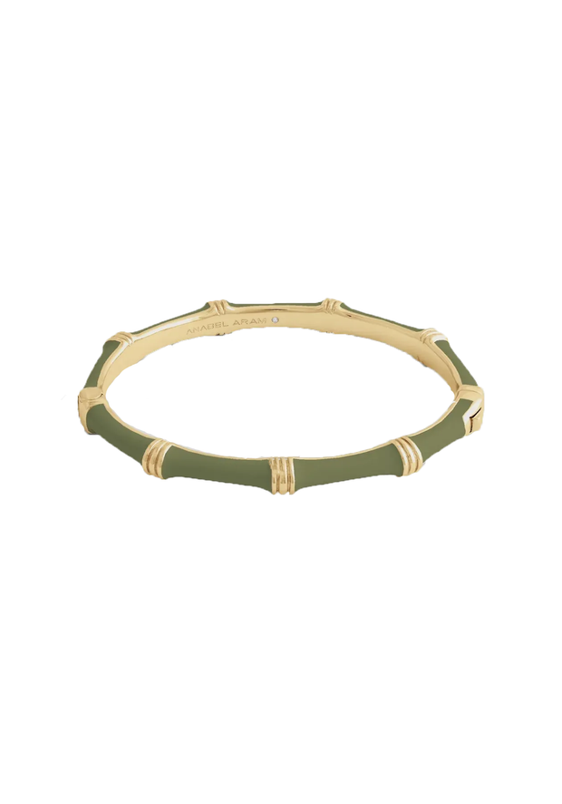 ANABEL ARAM Bamboo Enamel Hinged Bangle in Olive Green