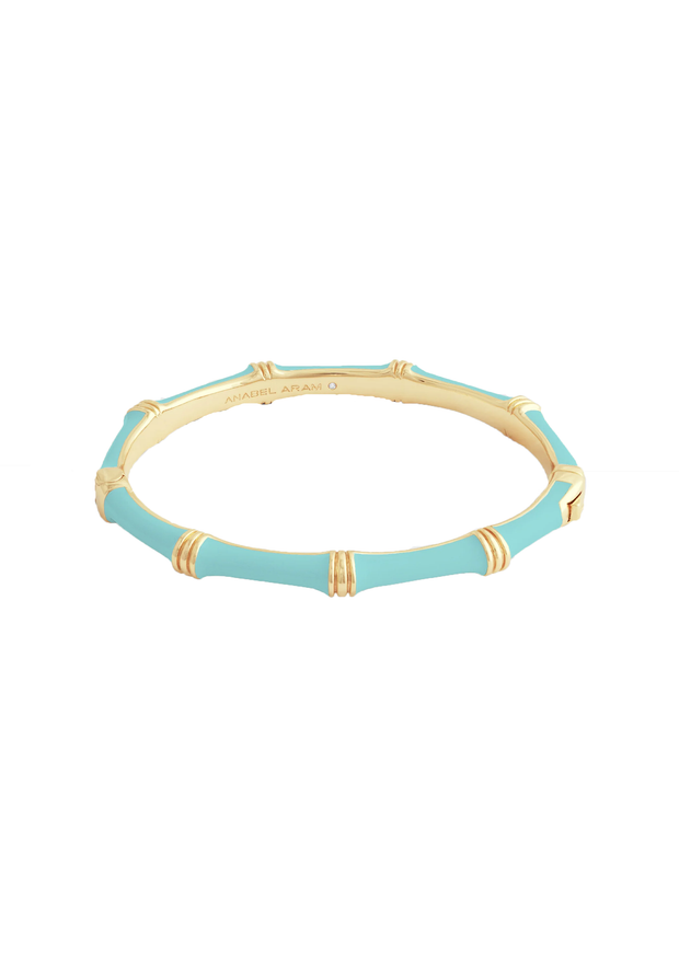 ANABEL ARAM Bamboo Enamel Hinged Bangle in Turquoise