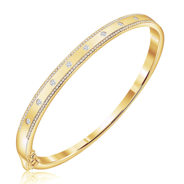 Luxe Polished CZ Pave Border & Studded Bangle in Yellow Gold