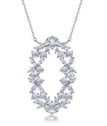 Marquis & CZ Small Cluster Open Oval Pendant in White Gold