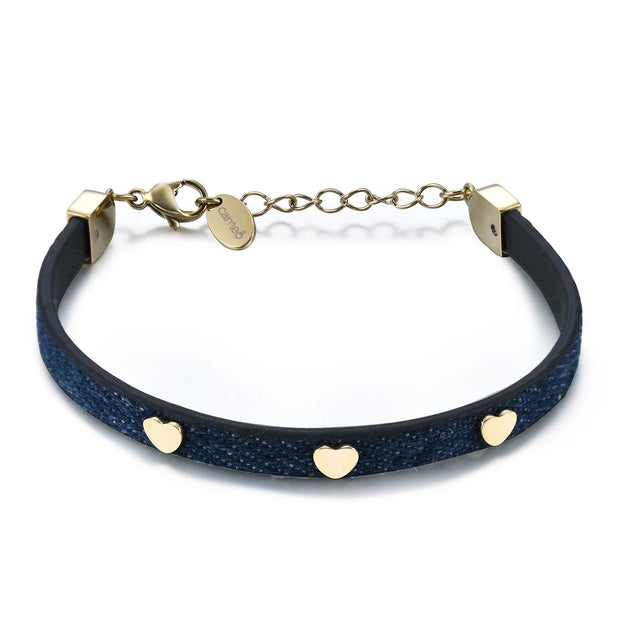 Leather Band Heart Bracelet in Denim