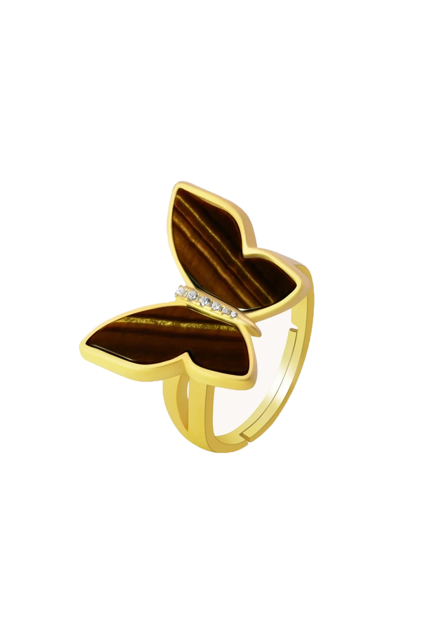Butterfly Tiger Of Eye Gold Adjustable Ring