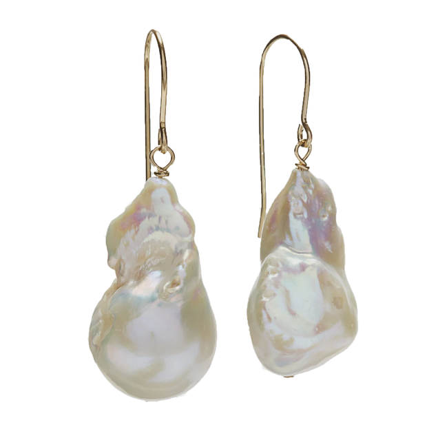 Genuine White Baroque Pearl Hook Earring