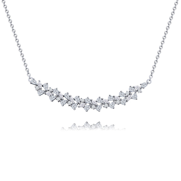 Pear-Shaped CZ Cluster Bar Necklace in White Gold