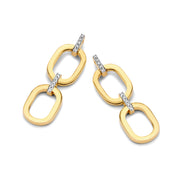 Polished CZ Link Earrings in Yellow Gold