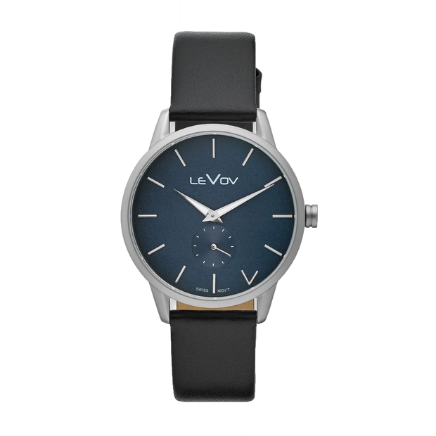 Levov - Black & Blue Genuine Leather Band Watch