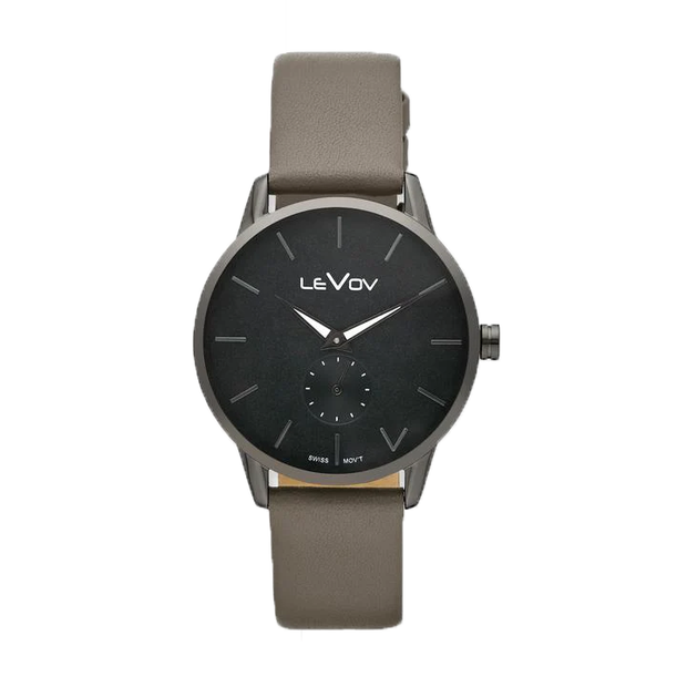 Levov - Grey Genuine Leather Band Watch