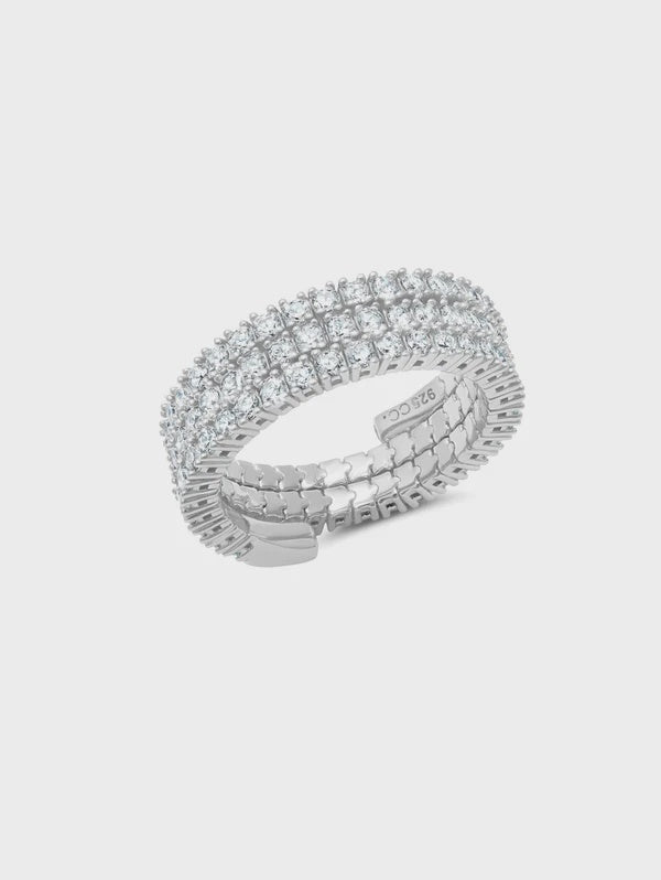 CRISLU Triple Row CZ Flex Ring in White Gold