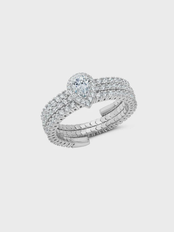 CRISLU CZ Teardrop Halo Triple Row CZ Flex Ring