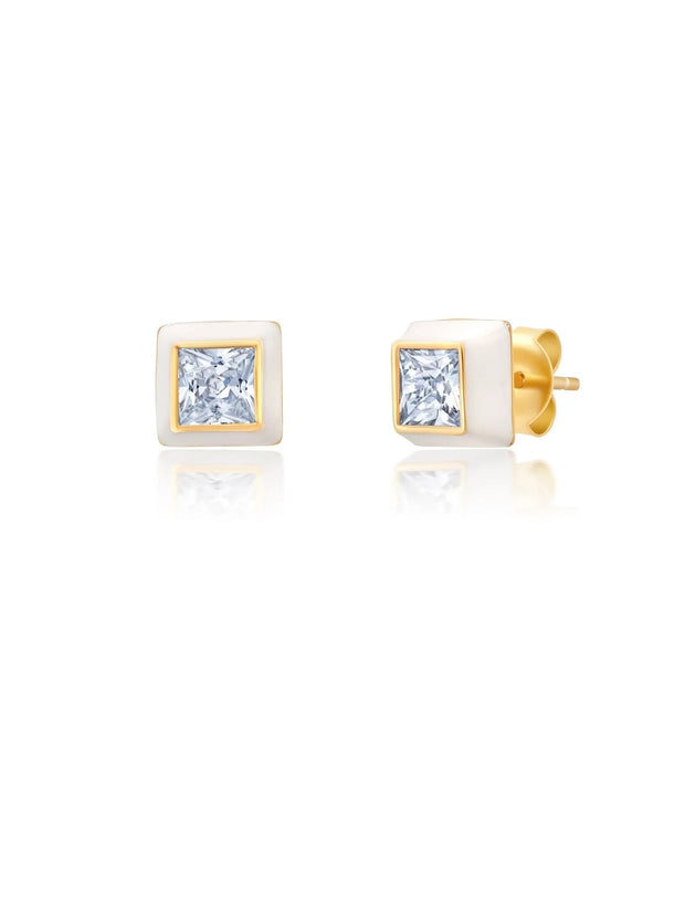 CRISLU Gold Glaze Square Earrings in White