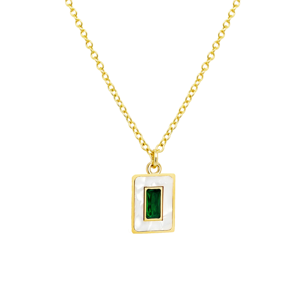 Green & Mother-of-Pearl Rectangle Necklace