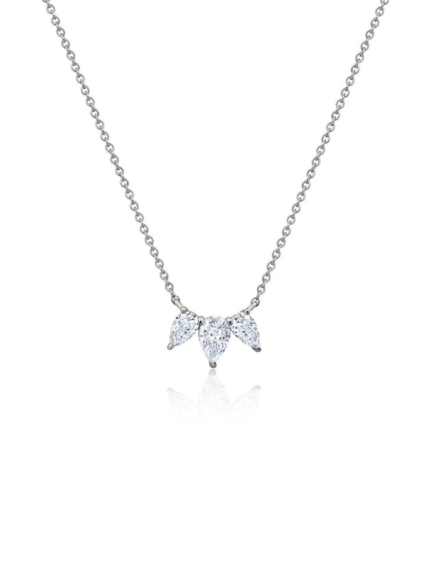 CRISLU Mini 3 Pear Cut Necklace in White Gold