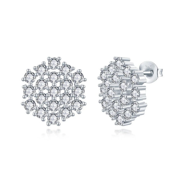 18mm Glamorous Cluster CZ Stud Earring in White Gold