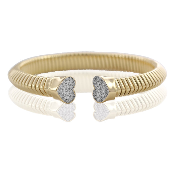 MARCELLO PANE Ribbed Open Top Heart Pave CZ Bangle