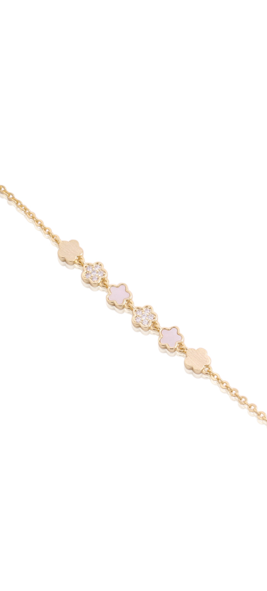 MOP, Brushed & CZ Six Mini Flower Bracelet