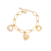 Oval Links Heart Charm Bracelet in Yellow Gold