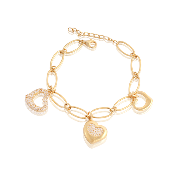 Oval Links Heart Charm Bracelet in Yellow Gold