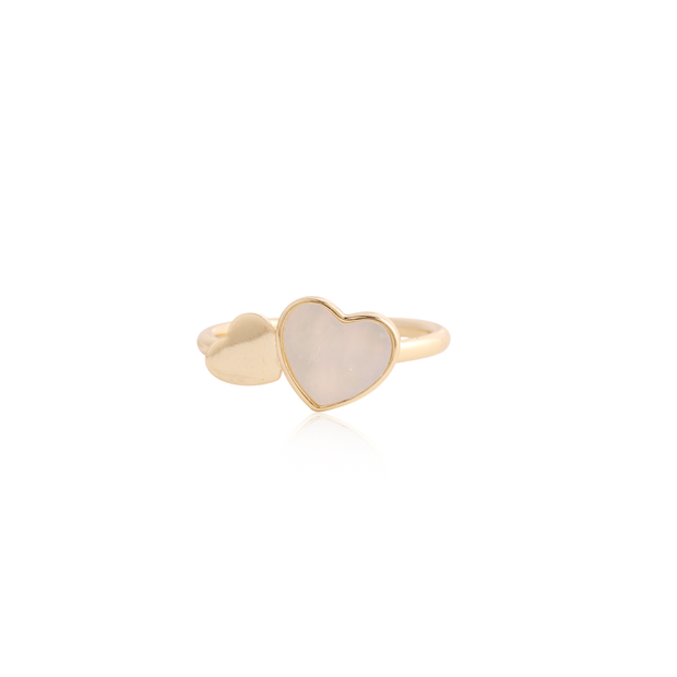 Double Flat Polished & MOP Heart Ring