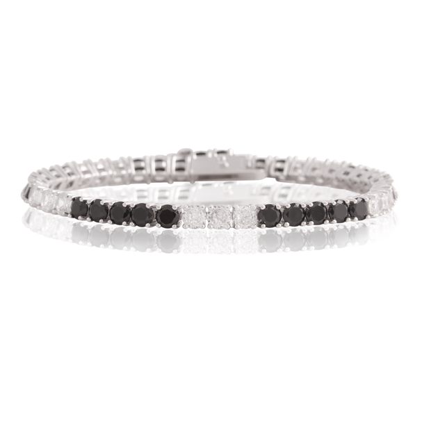 Five to Three 4mm CZ & Onyx Tennis Bracelet in White Gold