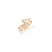 Double Wrap CZ Nail Ring in Yellow Gold