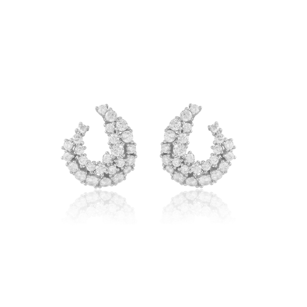 Small Cluster J Earrings in White Gold