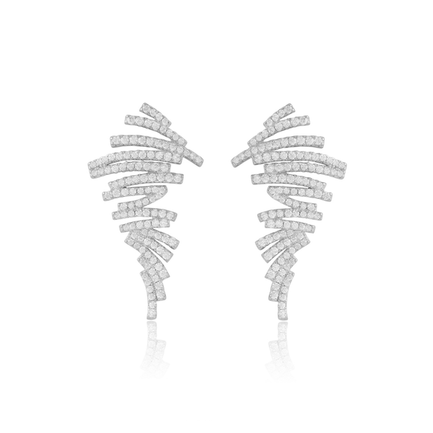 Pave CZ Scribble Drop Earrings in White Gold