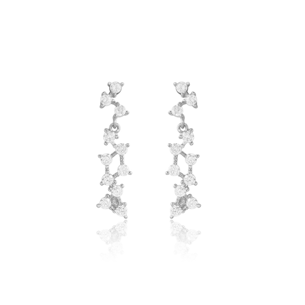 Bar & Cz studded Hanging Earrings in White Gold