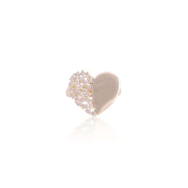 Polished & CZ Cluster Half n Half Heart Ring in Yellow Gold