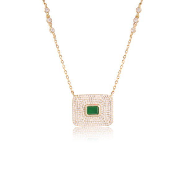 Pave Rectangle Emerald Center Pendant in Yellow Gold