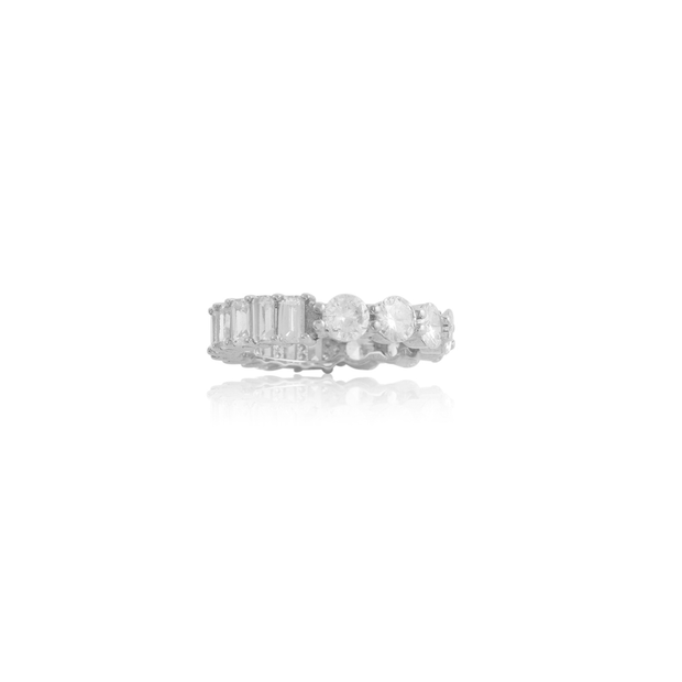 Half Circle Half Emerald CZ Eternity Band in White Gold