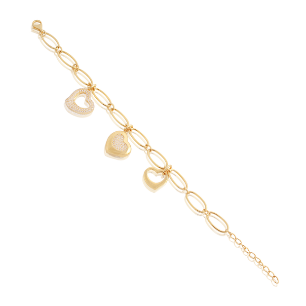 Oval Links Heart Charm Bracelet in Yellow Gold