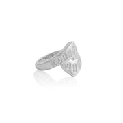 Polished Bezel Set Crossover Ring in White Gold
