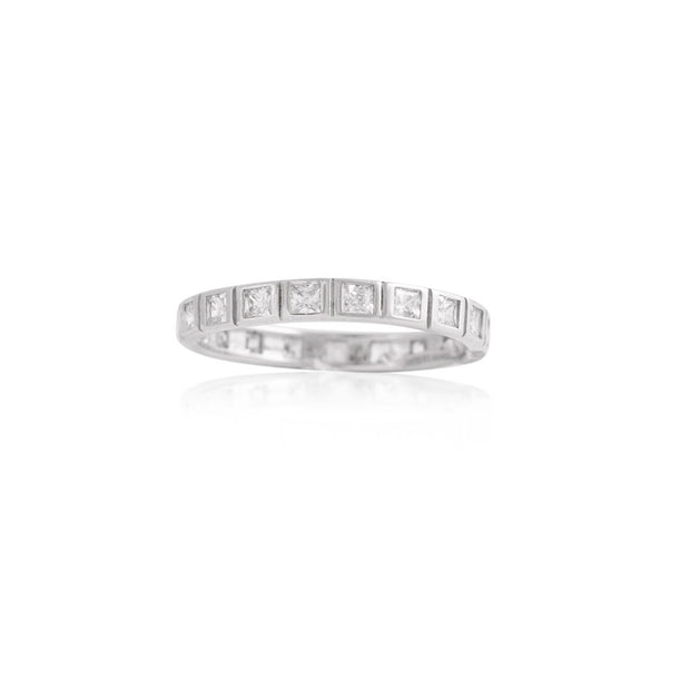 CZ Square Channel Set Stacking Ring in White Gold