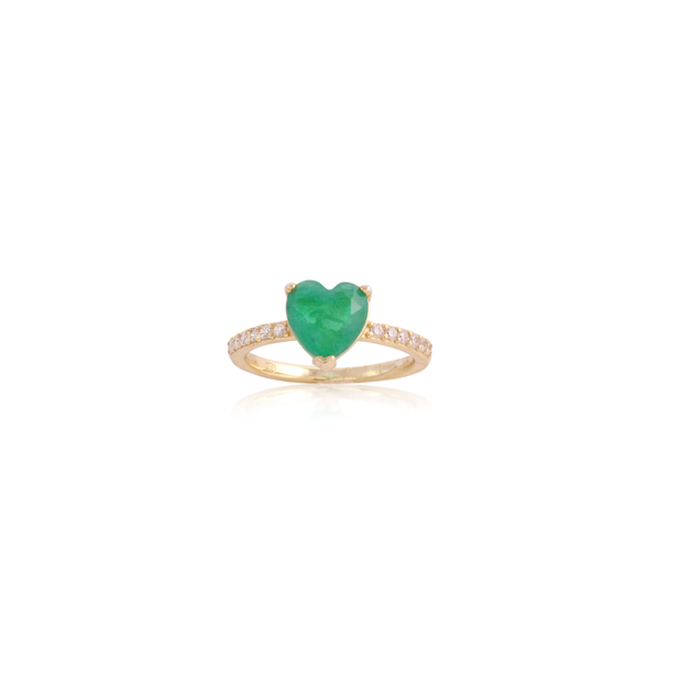 Single Emerald Heart CZ Ring in Yellow Gold