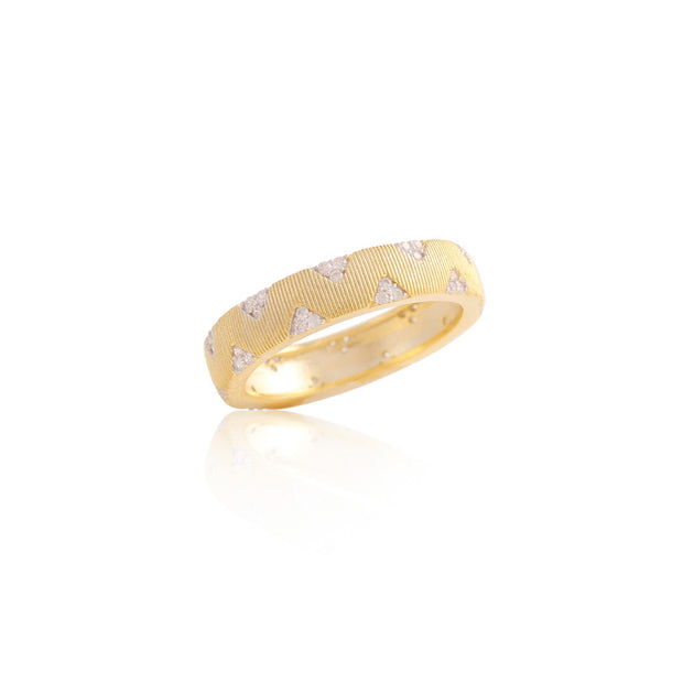 Ribbed Matte Triangle CZ Design Ring in Yellow Gold