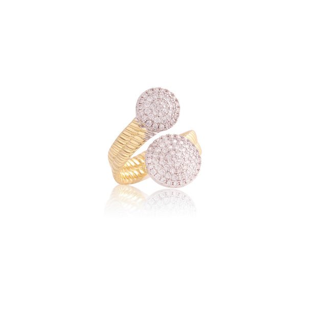 Two Pave Circles Wrap Ring in Two-Tone