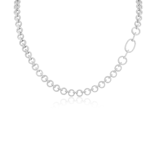 Open Circle Link Pave Necklace in White Gold