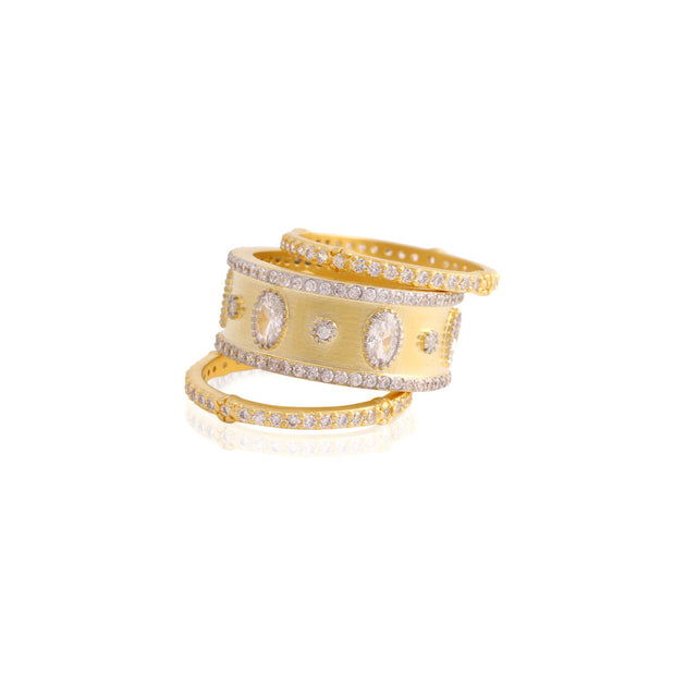 Three Piece Matte CZ Stack Ring in Yellow Gold – Sparkles Jewelry
