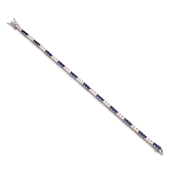 Three Intervals Sapphire & CZ Tennis Bracelet in White Gold