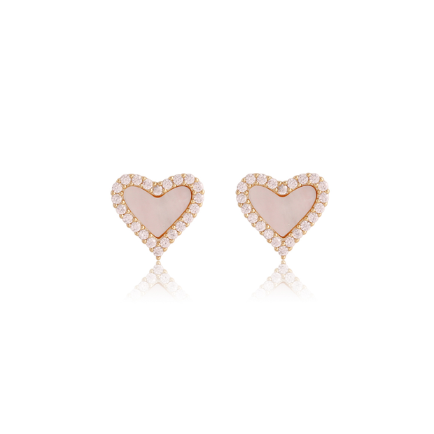 Mother of Pearl 10mm Heart CZ Border Studs