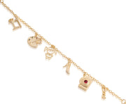 Mixed Charms Bracelet in Yellow Gold