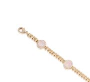 CZ Mother of Pearl Circles Cuban Link Bracelet in Yellow Gold