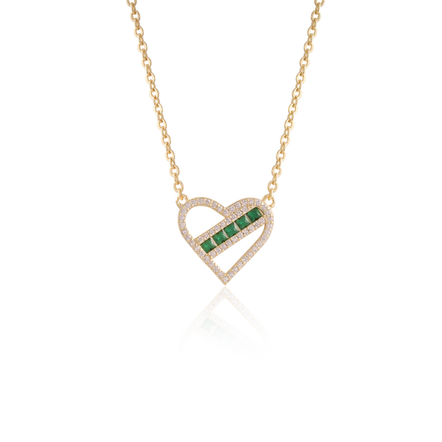 Open CZ Heart Pendant with Green Square Stones