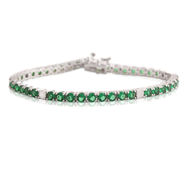 Emerald & CZ Pave 3.5mm Tennis Bracelet in White Gold