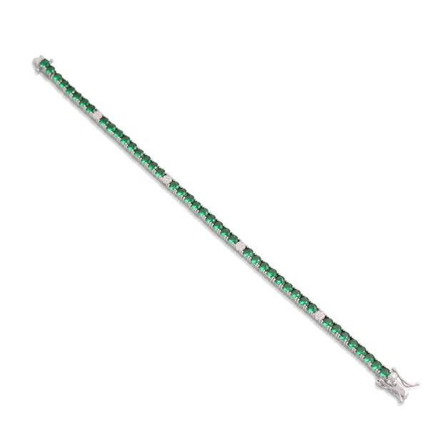 Emerald & CZ Pave 3.5mm Tennis Bracelet in White Gold