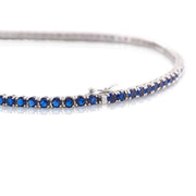 3mm Sapphire & CZ Pave Interval Tennis Necklace in White Gold