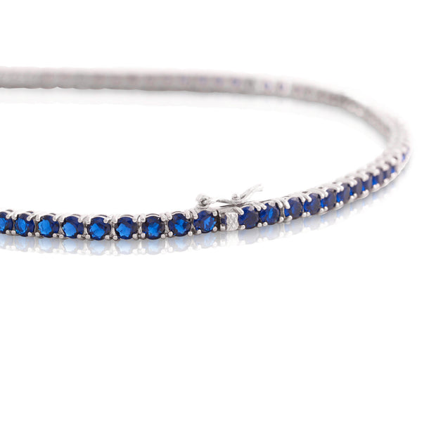 3mm Sapphire & CZ Pave Tennis Necklace in White Gold